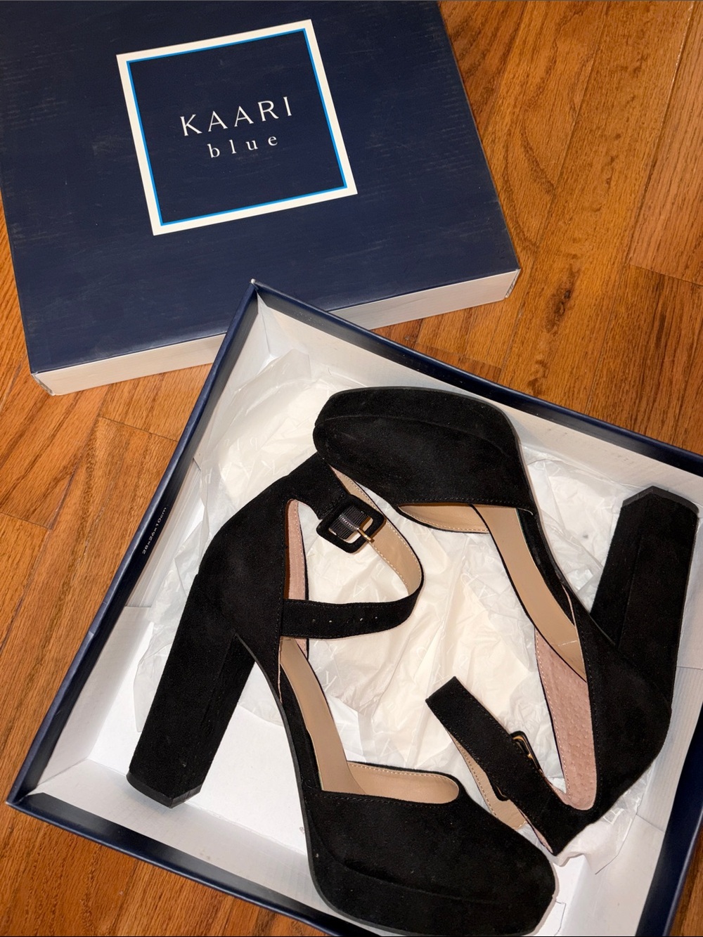 Kaari Blue Black Platform Pumps 7.5
